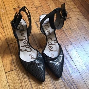 Sam Edelman Okala Ankle Strap Heels in Pewter